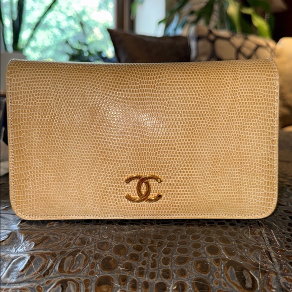 Chanel 1986 WOC Classic Flap and Clutch Khaki Faux Lizard Skin Bag - Picture 3 of 17